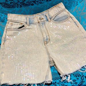 BDG Mom Hi rise sequin denim shorts w28